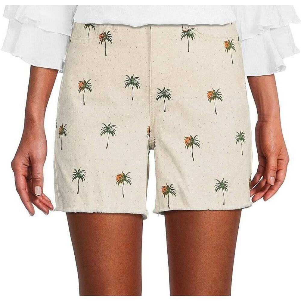 NYDJ Women's High Rise A-line Palm Tree Shorts NEW Size 4 Lift Tuck Technology